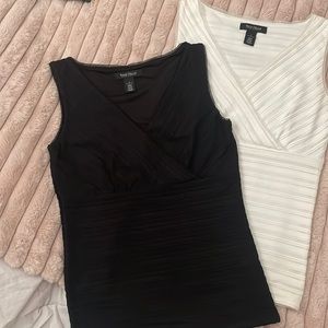 Black and White Camis with a halfcross over lining.